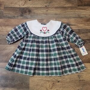 NWT Vintage Alexis USA Plaid Collared Babydoll 100% Cotton Dress Size 12 Months